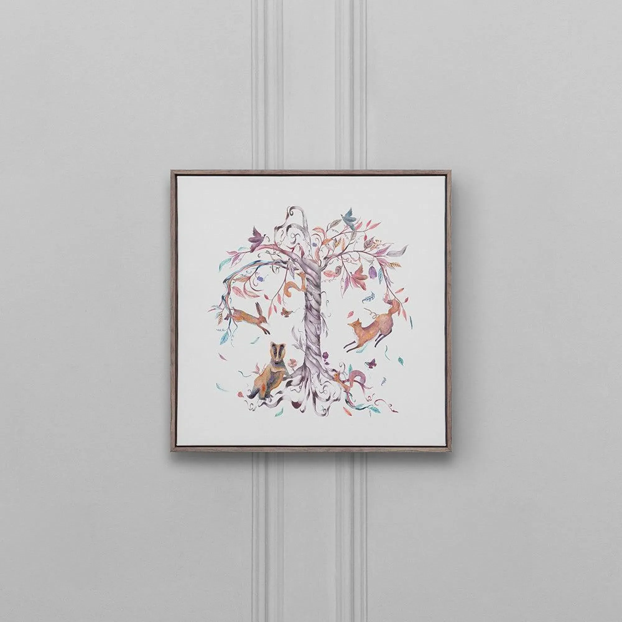 Leaping Into the Fauna Framed Canvas - Stone