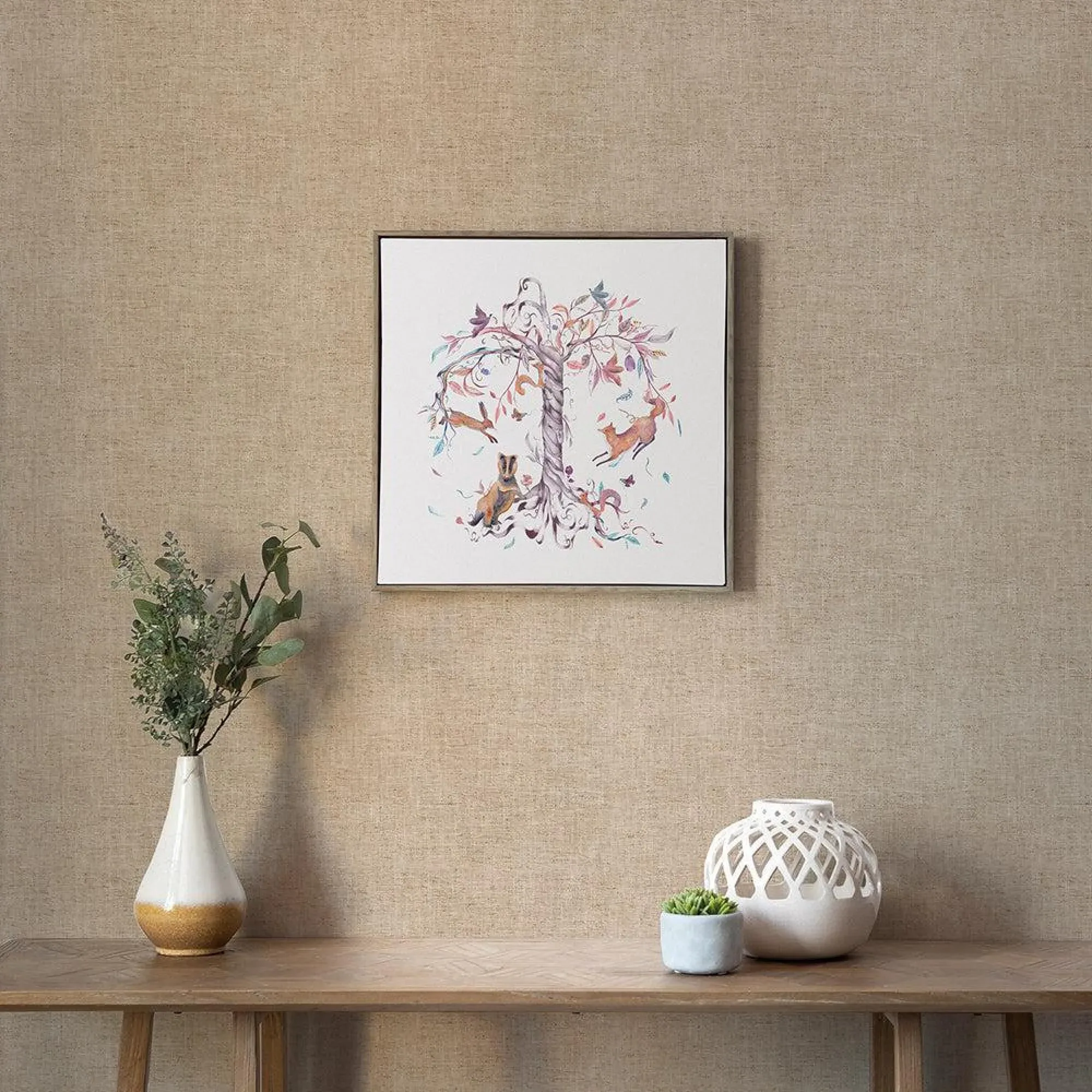 Leaping Into the Fauna Framed Canvas - Stone