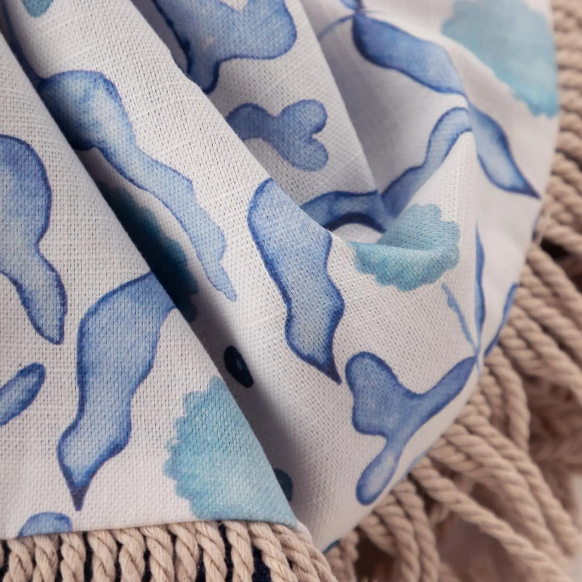 Mariani Printed Fringe Throw - Cobalt