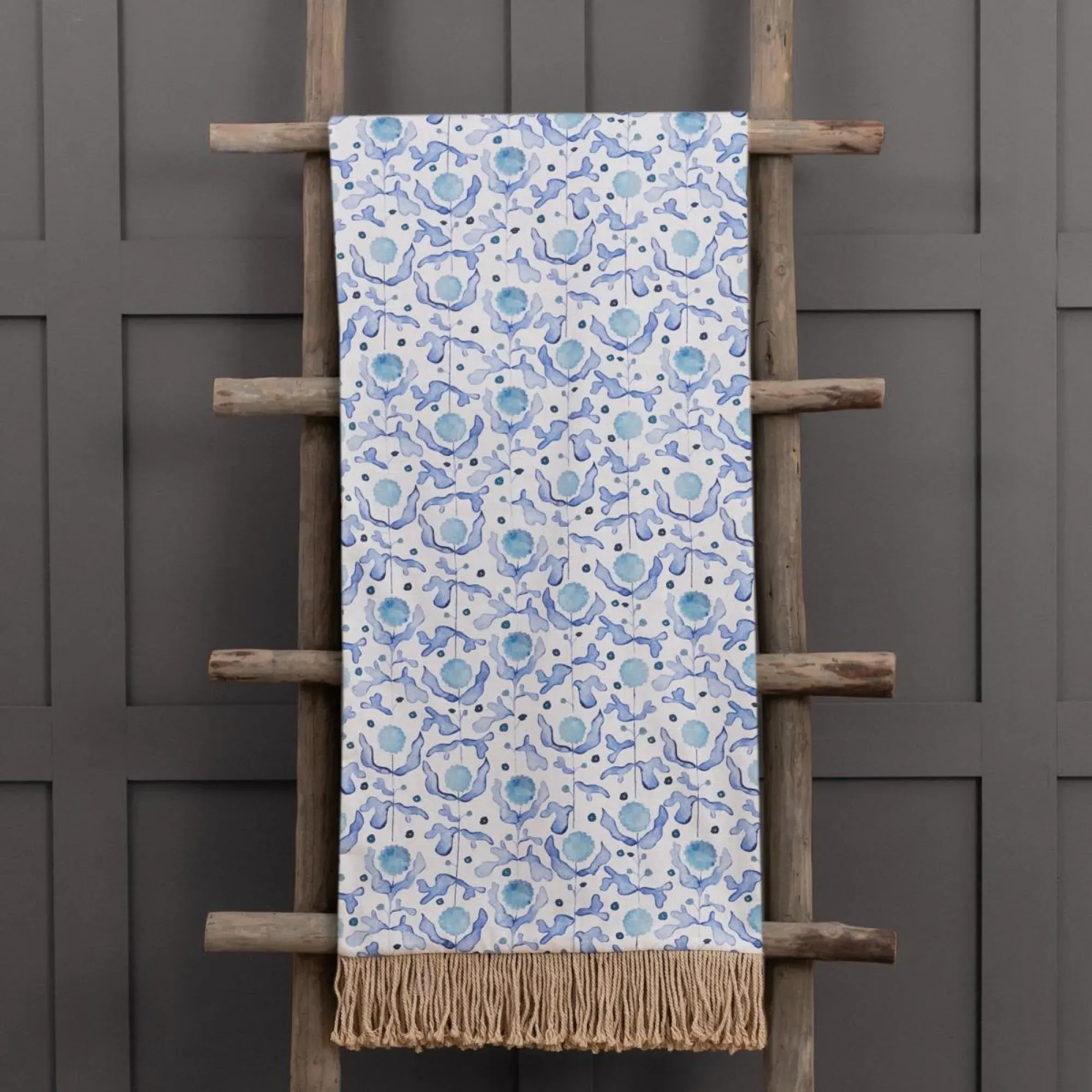Mariani Printed Fringe Throw - Cobalt