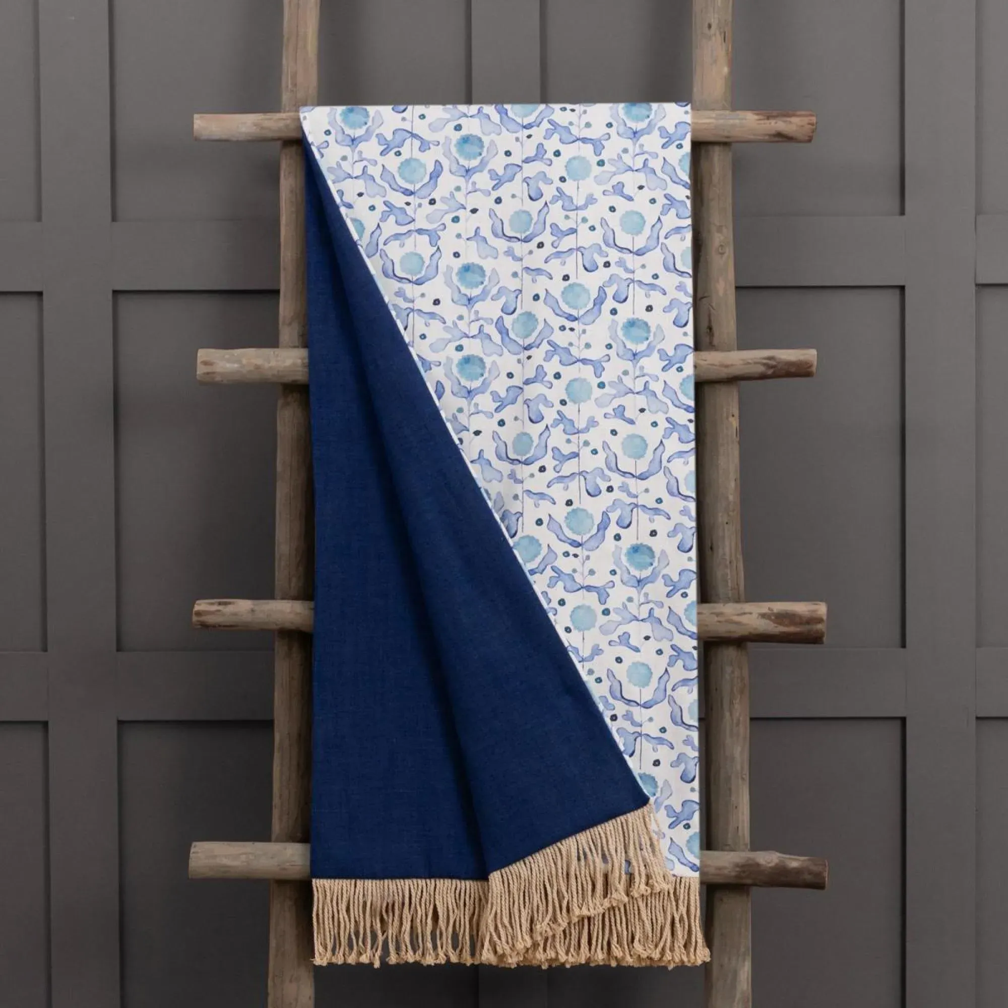 Mariani Printed Fringe Throw - Cobalt