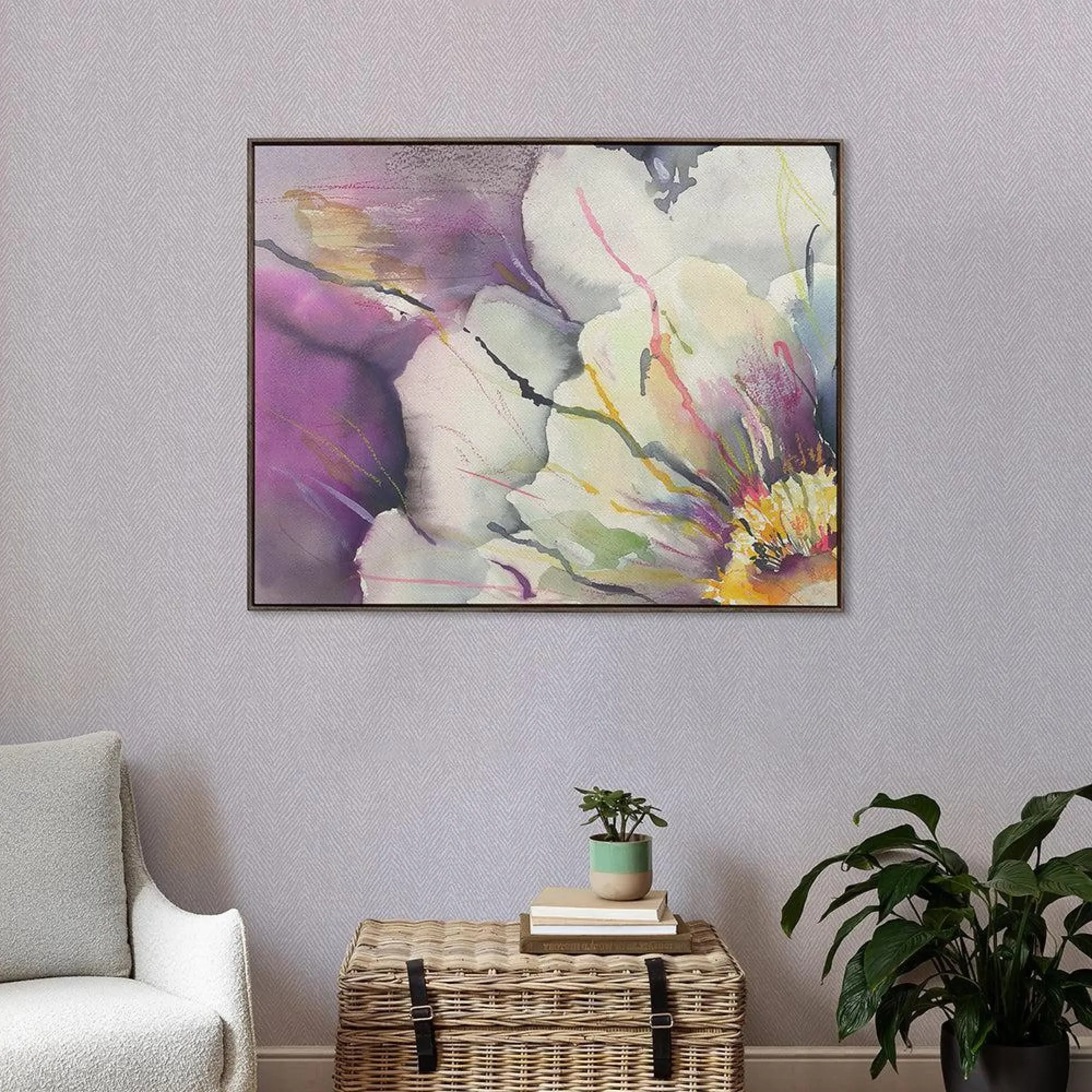 Peonia Framed Canvas - Stone