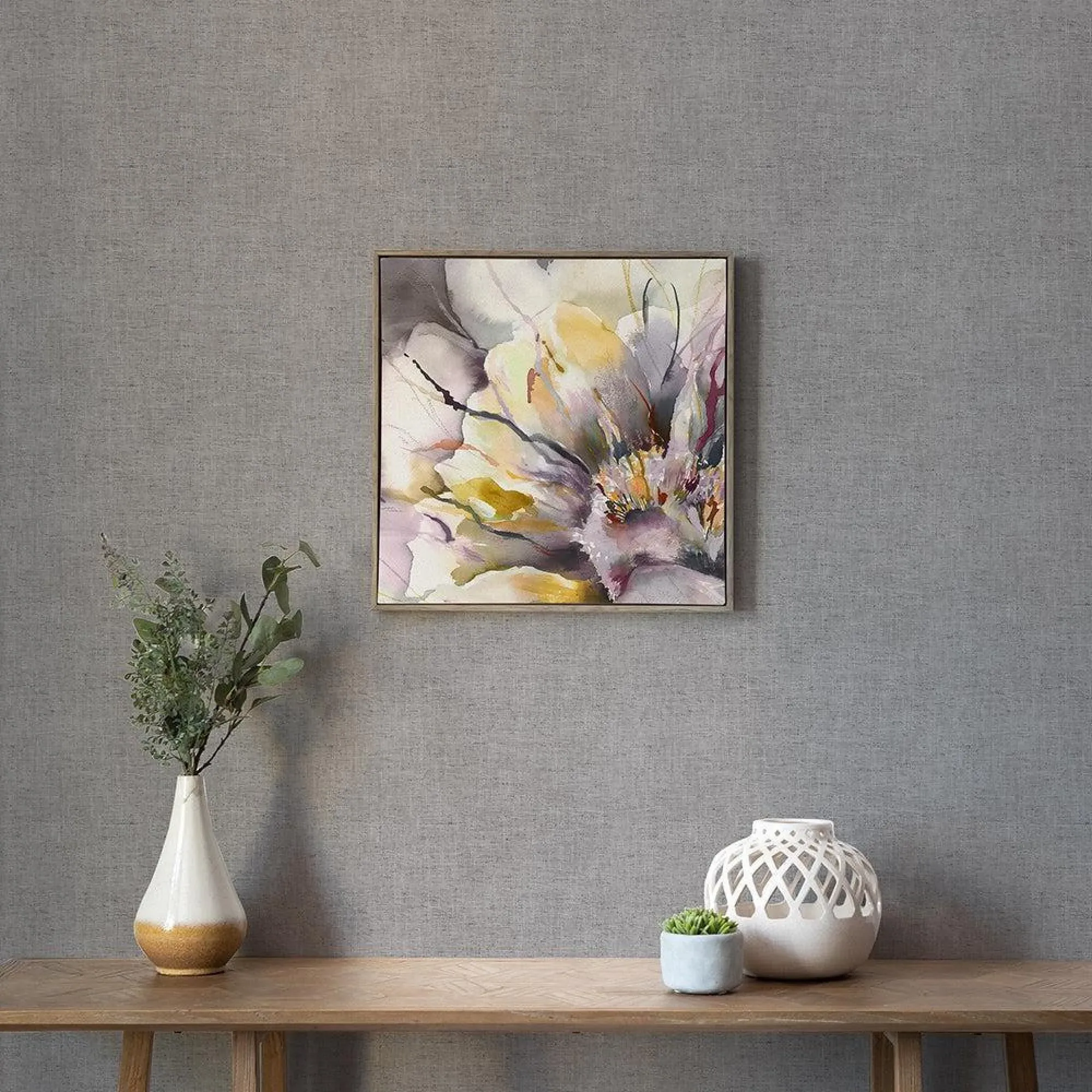 Peonia Framed Canvas - Stone