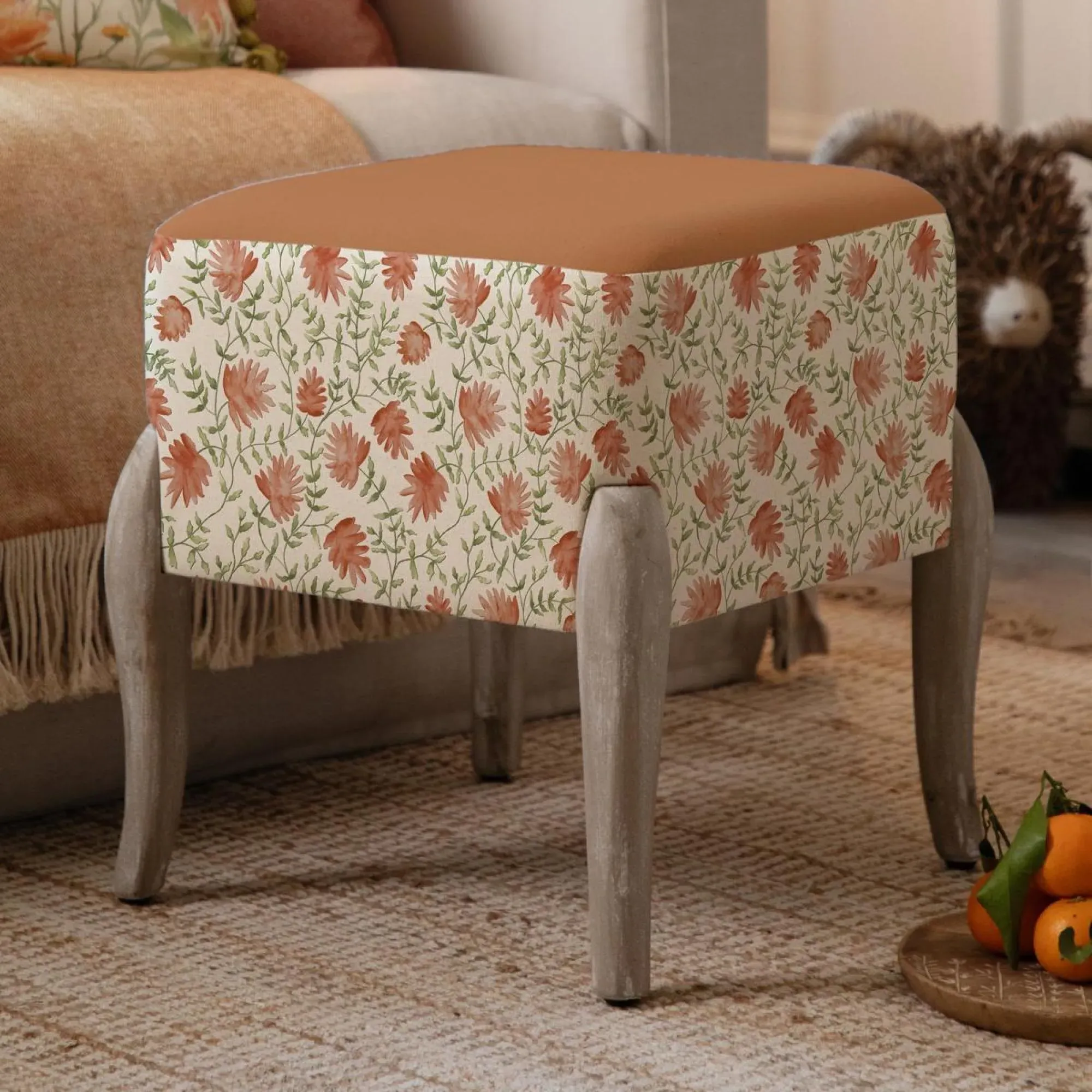 Ralf Elai Terracotta Printed Footstool
