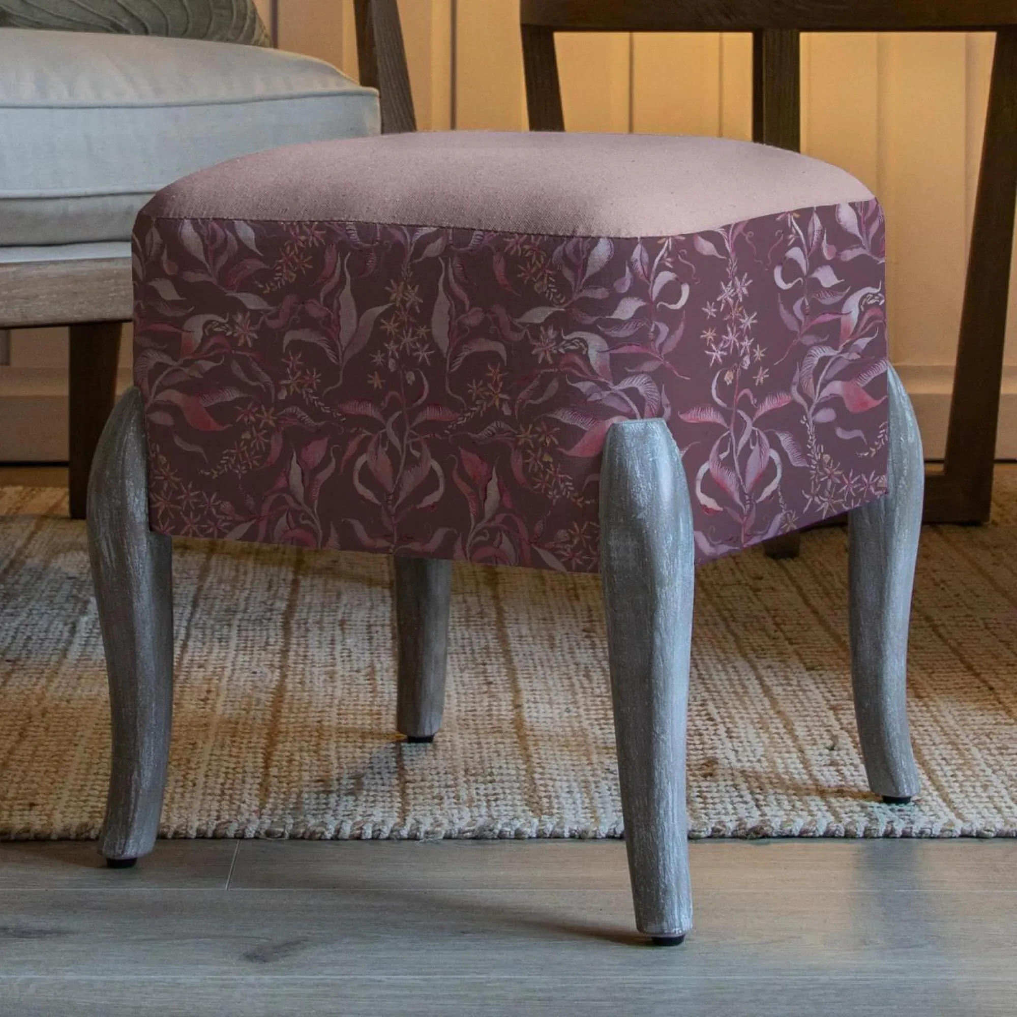 Ralf Printed Footstool - Ruby