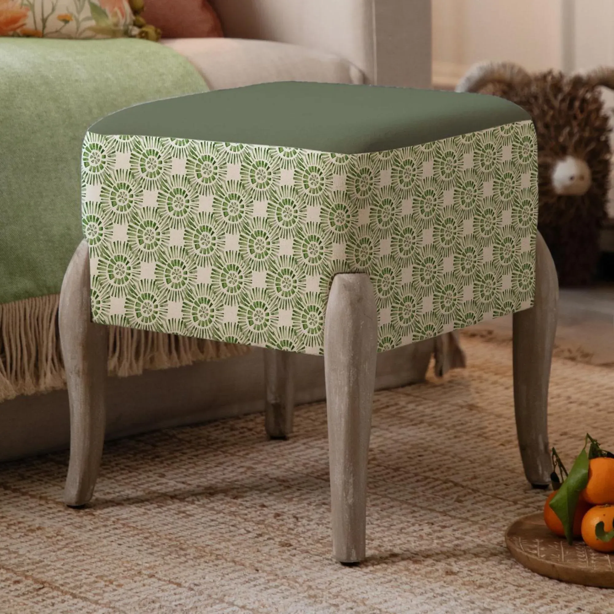Ralf Printed Footstool - Sage