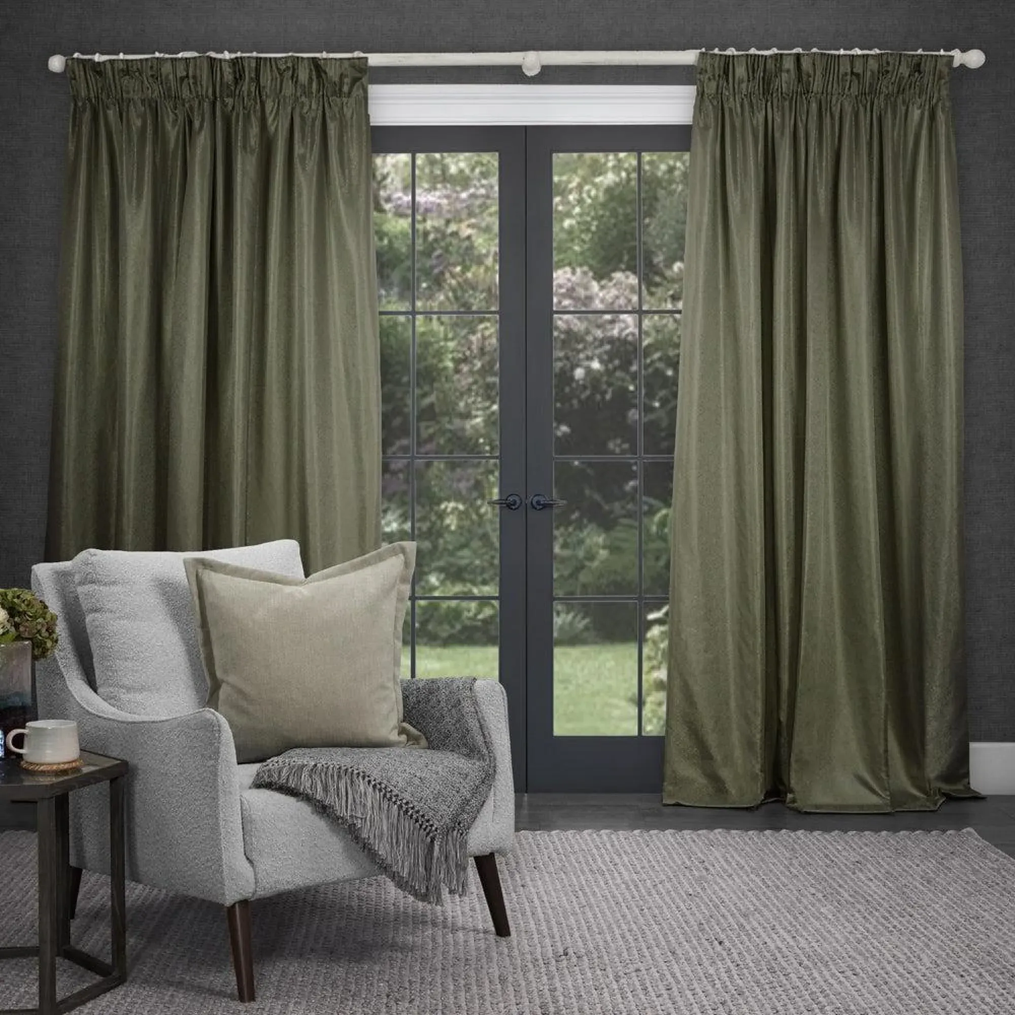 Sereno Woven Pencil Pleat Curtains - Grass
