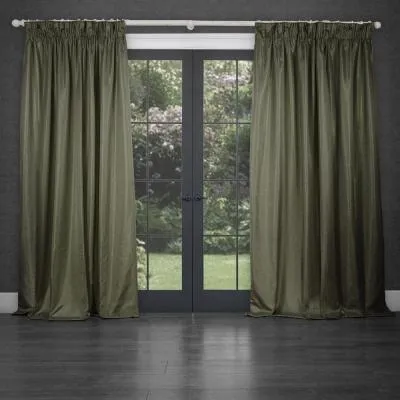 Sereno Woven Pencil Pleat Curtains - Grass