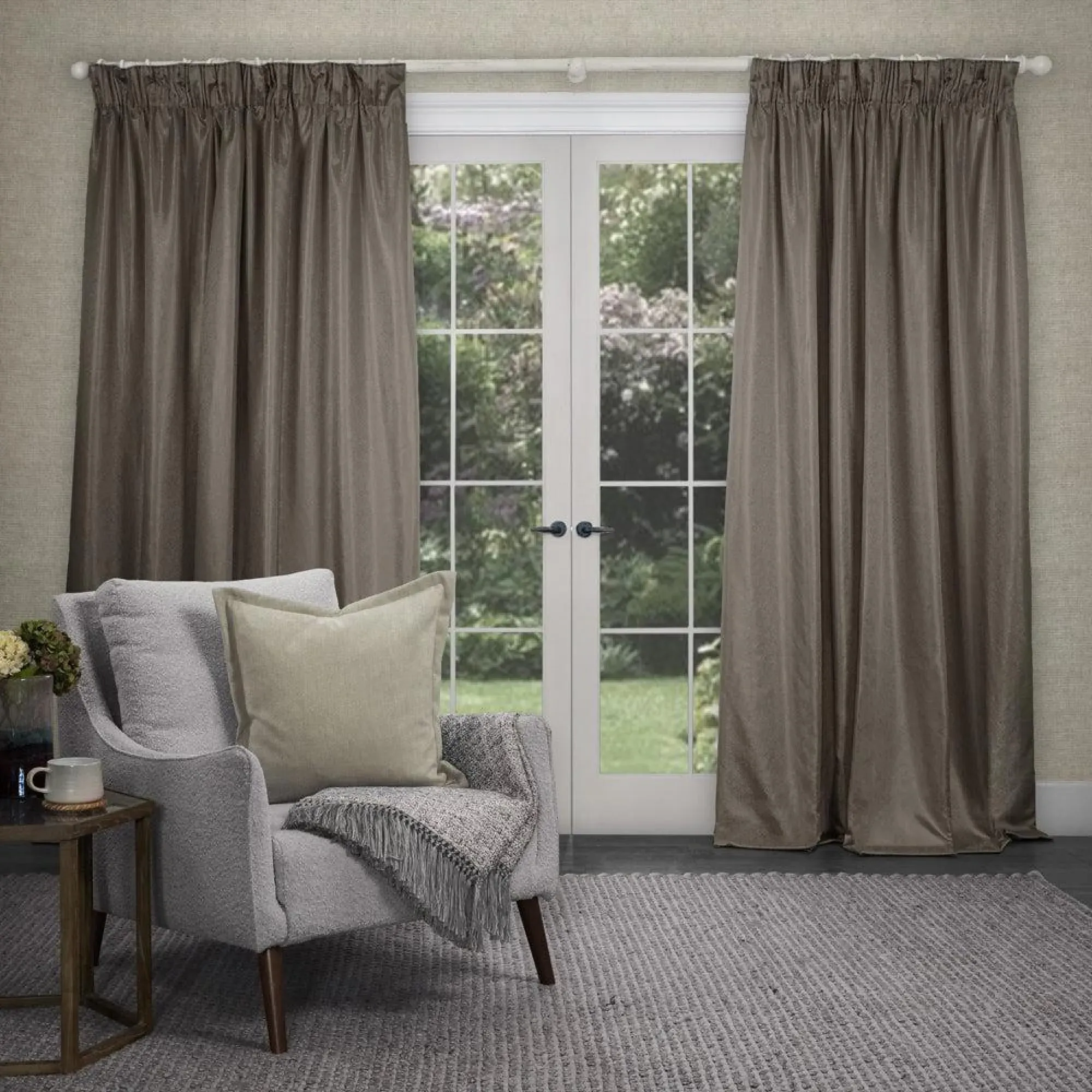 Sereno Woven Pencil Pleat Curtains - Mink
