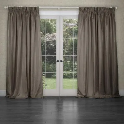 Sereno Woven Pencil Pleat Curtains - Mink