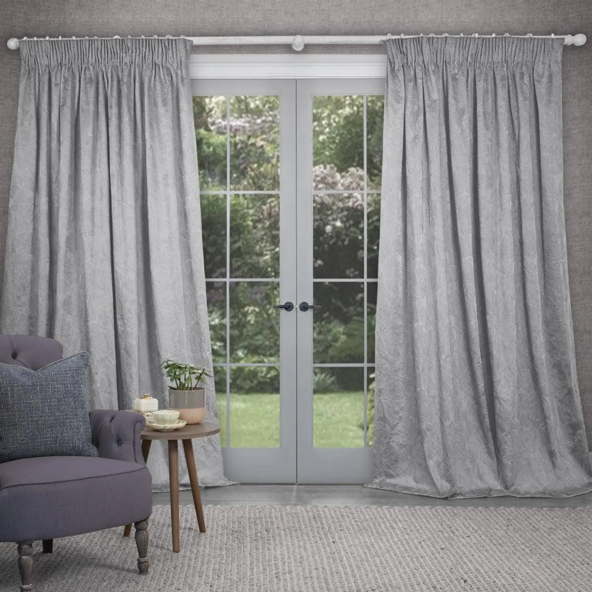 Sitara Embroidered Pencil Pleat Curtains - Argenta