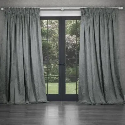Sitara Embroidered Pencil Pleat Curtains - Lead