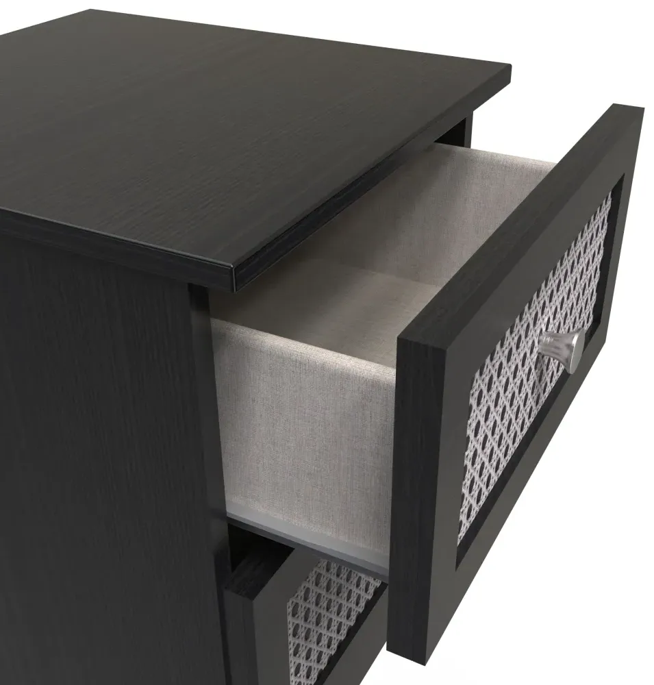2 Drawer Bedside Cabinet - Black Ash, Rattan