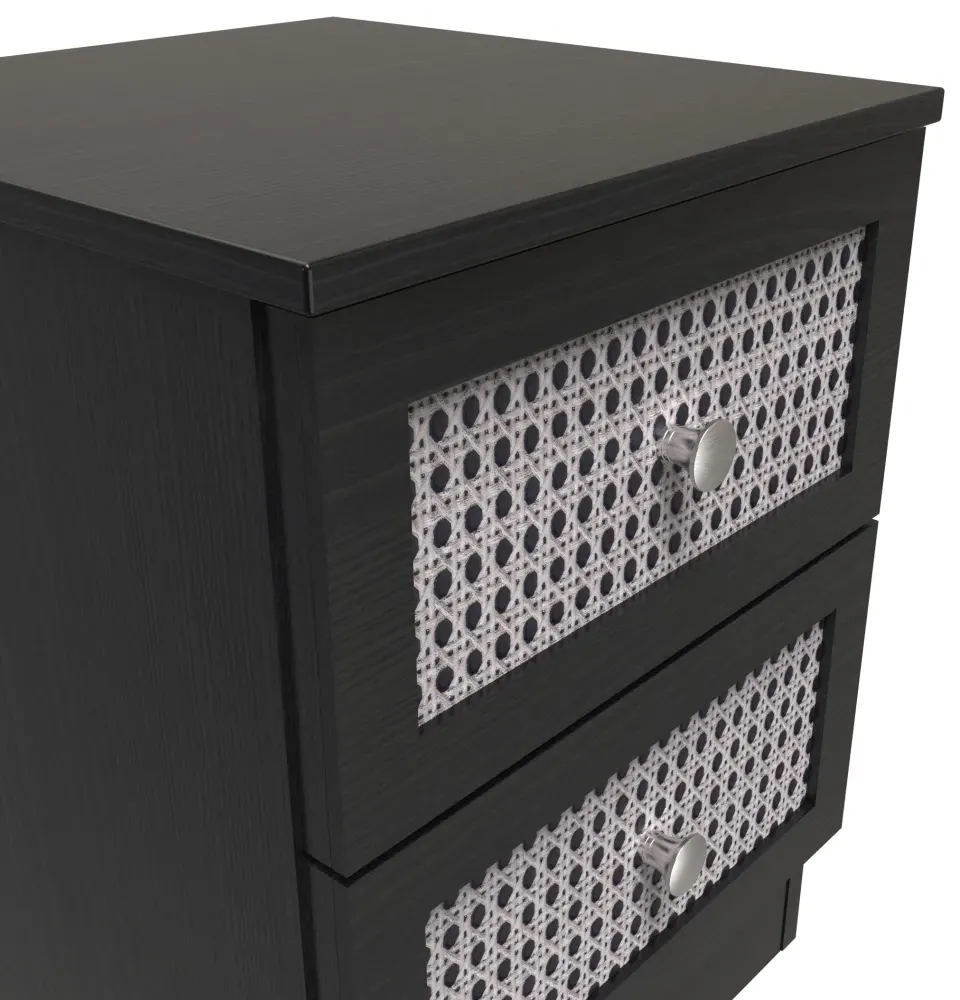 2 Drawer Bedside Cabinet - Black Ash, Rattan
