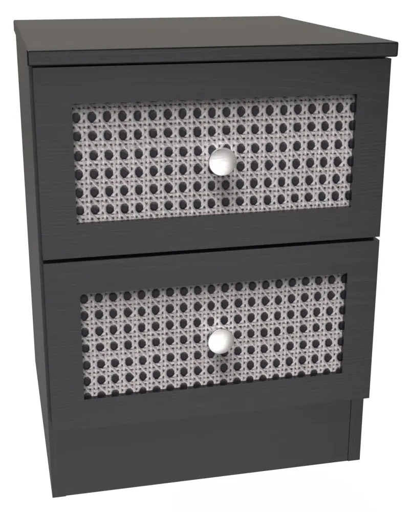 2 Drawer Bedside Cabinet - Black Ash, Rattan