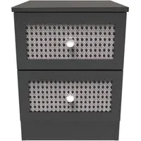 2 Drawer Bedside Cabinet - Black Ash, Rattan