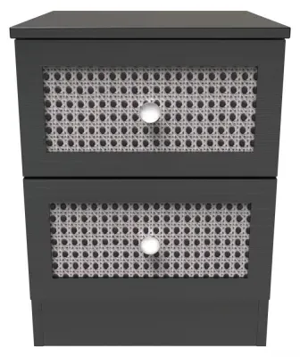 2 Drawer Bedside Cabinet - Black Ash, Rattan image