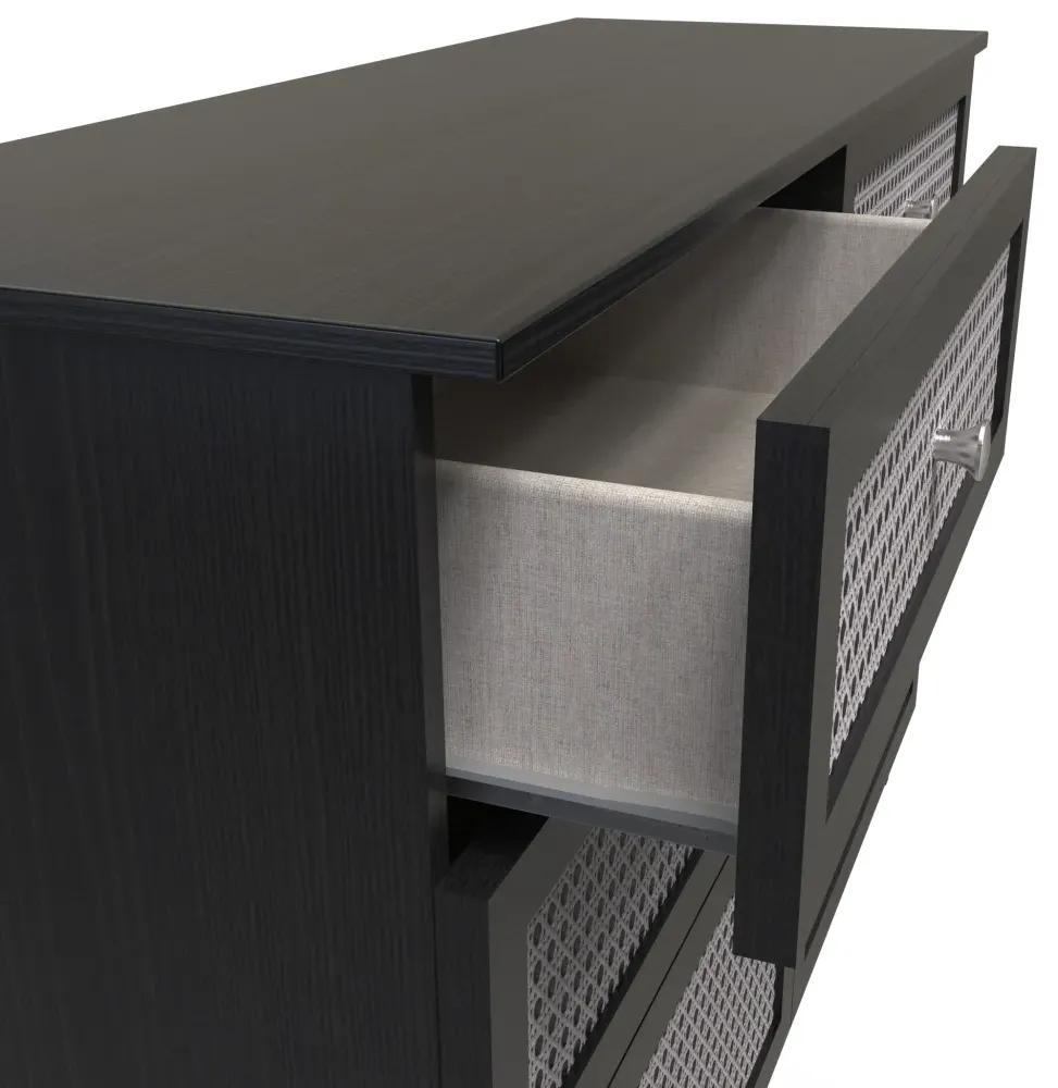 6 Drawer Midi Chest - Black Ash, Rattan