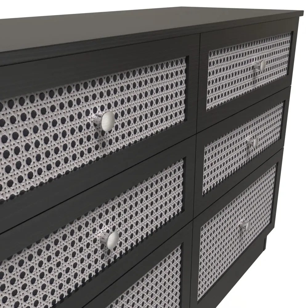6 Drawer Midi Chest - Black Ash, Rattan