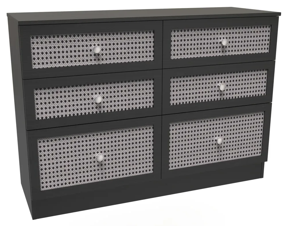 6 Drawer Midi Chest - Black Ash, Rattan