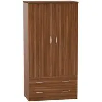 Avon 2 Door 2 Drawer Double Wardrobe - Noche Walnut
