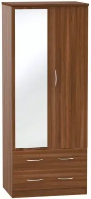 Avon 2 Door Combi Wardrobe with Mirror - Noche Walnut