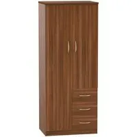 Avon 2 Door Wardrobe with 3 Drawers - Noche Walnut