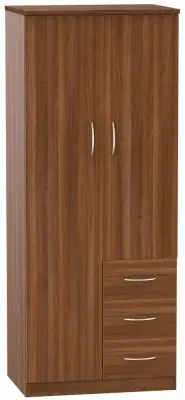 Avon 2 Door Wardrobe with 3 Drawers - Noche Walnut