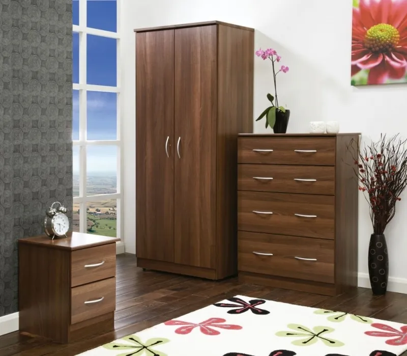 Avon 2 Drawer Bedside Cabinet - Noche Walnut