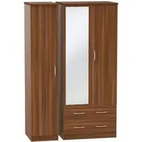 Avon 3 Door Combi Wardrobe with Mirror and Drawers - Noche Walnut