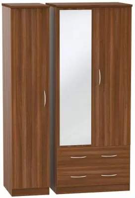 Avon 3 Door Combi Wardrobe with Mirror and Drawers - Noche Walnut