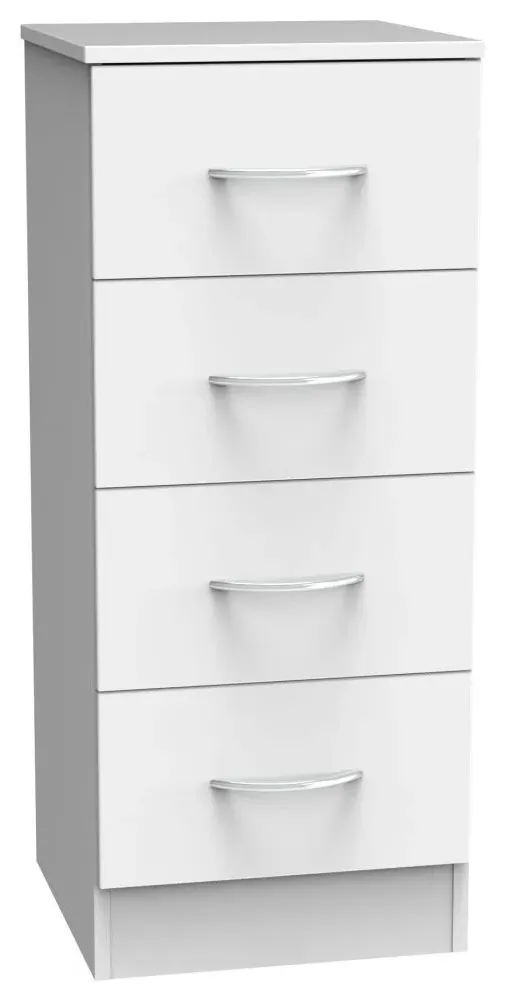 Avon 4 Drawer Narrow Chest - White