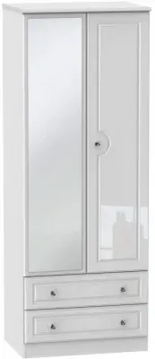 Balmoral 2 Door Tall Combi Wardrobe with Mirror - White Gloss image