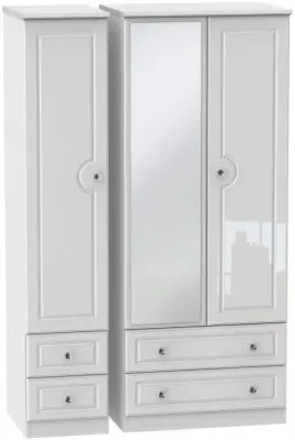 Balmoral 3 Door Combi Wardrobe with Mirror - White