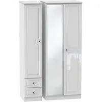 Balmoral 3 Door Tall Combi Wardrobe with Mirror - White