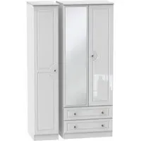 Balmoral 3 Door Tall Combi Wardrobe with Mirror - White