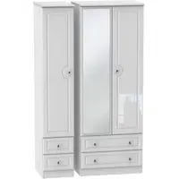 Balmoral 3 Door Tall Combi Wardrobe with Mirror - White