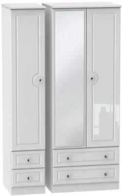 Balmoral 3 Door Tall Combi Wardrobe with Mirror - White