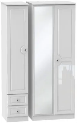 Balmoral 3 Door Tall Combi Wardrobe with Mirror - White