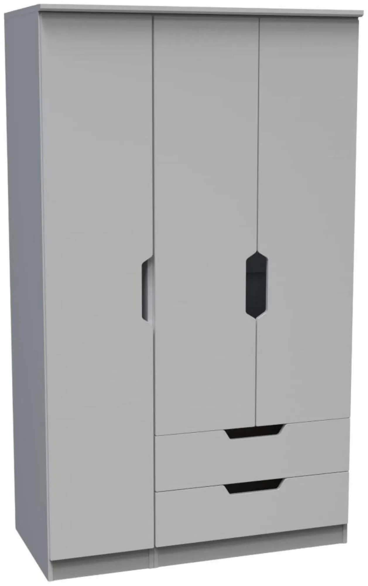 Bella 3-Door Triple Wardrobe with Storage - Grey