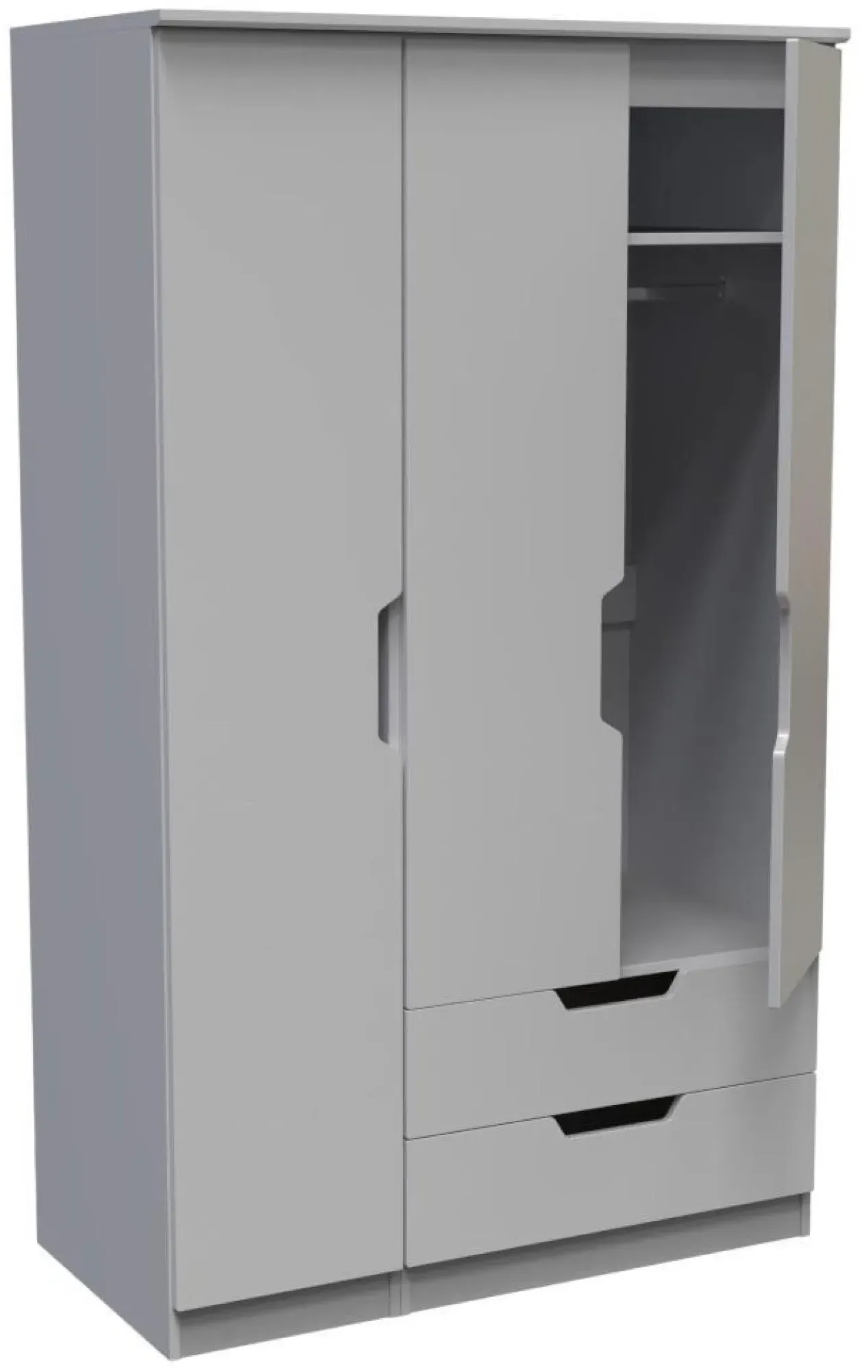 Bella 3-Door Triple Wardrobe with Storage - Grey