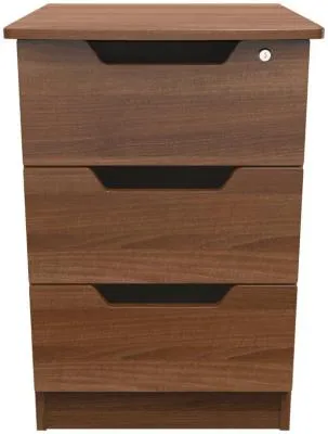 Bella 3 Drawer Bedside Cabinet with Lock - Walnut