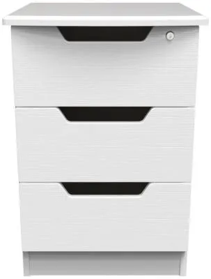Bella 3 Drawer Bedside Cabinet with Lock - White