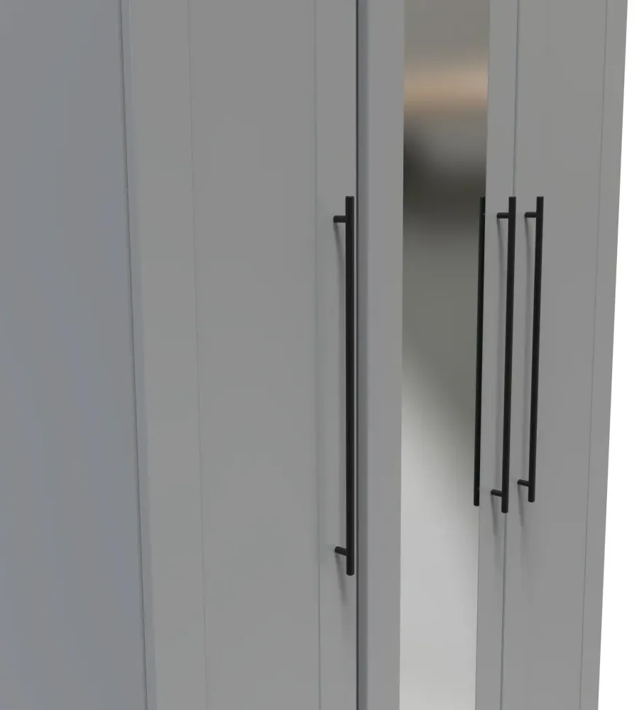 Beverley 3 Door Tall Triple Wardrobe with Mirror - Grey