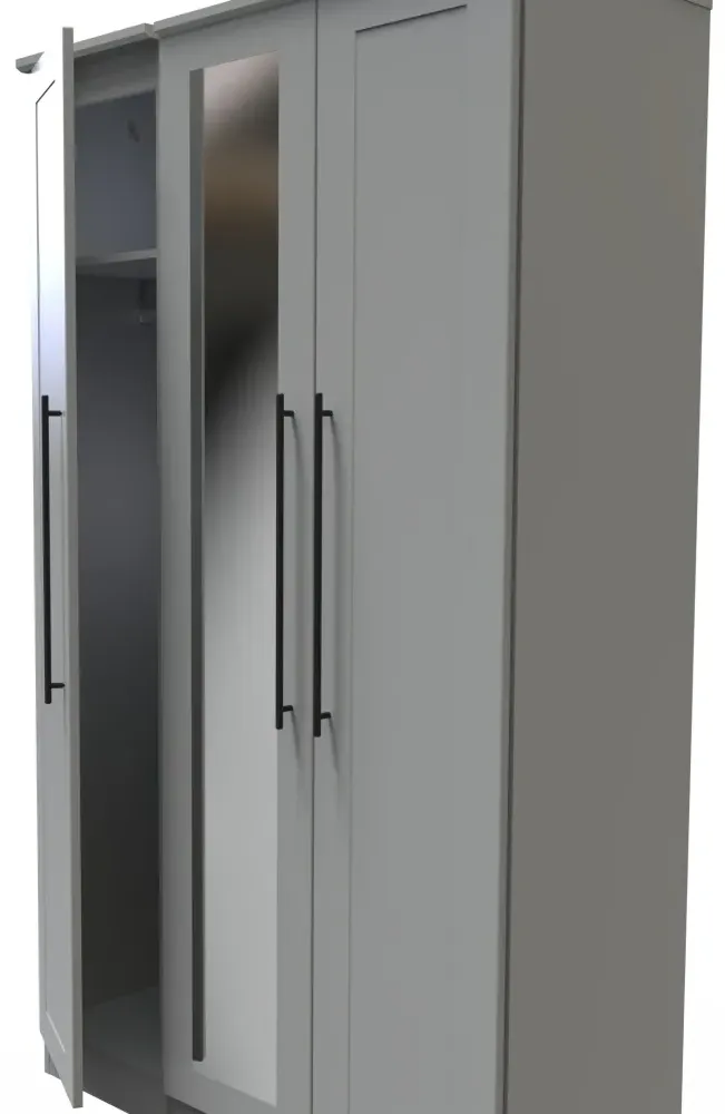 Beverley 3 Door Tall Triple Wardrobe with Mirror - Grey