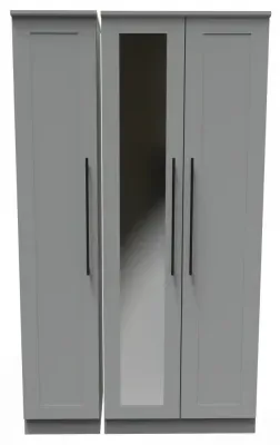 Beverley 3 Door Tall Triple Wardrobe with Mirror - Grey