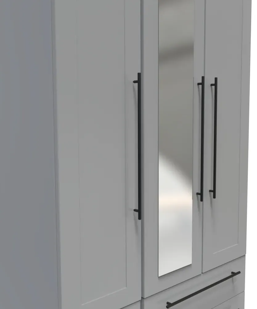 Beverley 3 Door Tall Wardrobe with Mirror - Dusk Grey