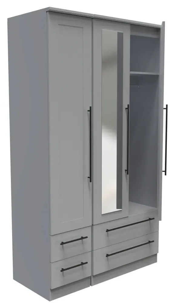 Beverley 3 Door Tall Wardrobe with Mirror - Dusk Grey