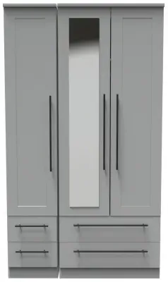 Beverley 3 Door Tall Wardrobe with Mirror - Dusk Grey