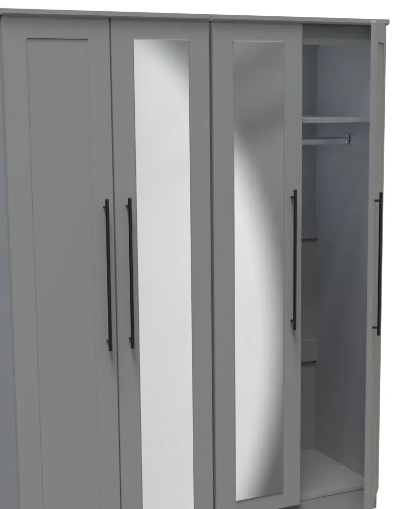 Beverley 4 Door Tall Mirror Wardrobe - Dusk Grey